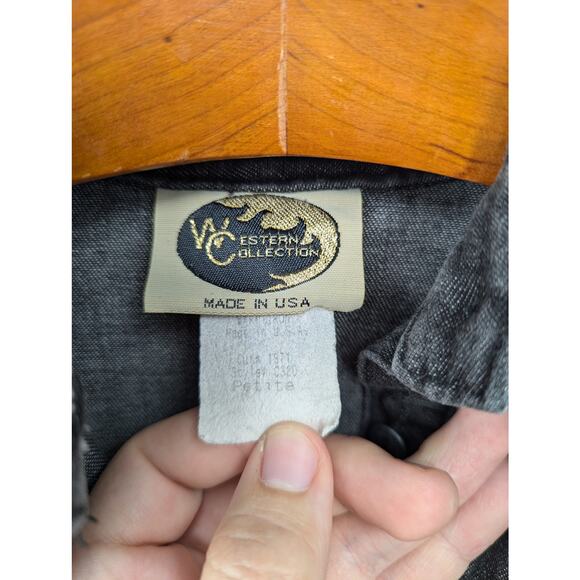 VTG WC Western Collection Denim Dress Petite Dark Gray USA Made Fit & Flare - Picture 5 of 6